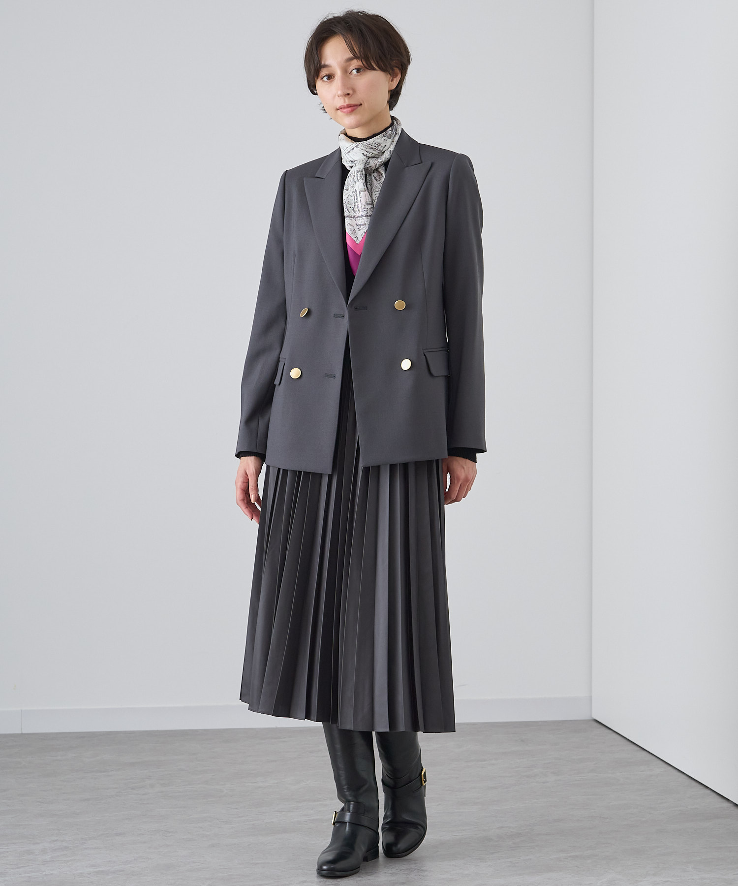 アナイ ウールサテンフレアスカート チャコールグレー 38 ANAYI（アナイ）の「ウールサテンフレアスカート（スカート