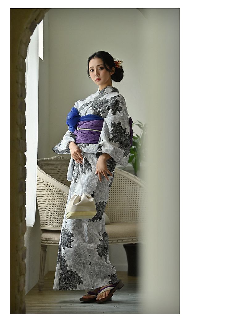 浴衣 黒 セパレート浴衣 二部式浴衣 セットアップ 洋服 菊柄