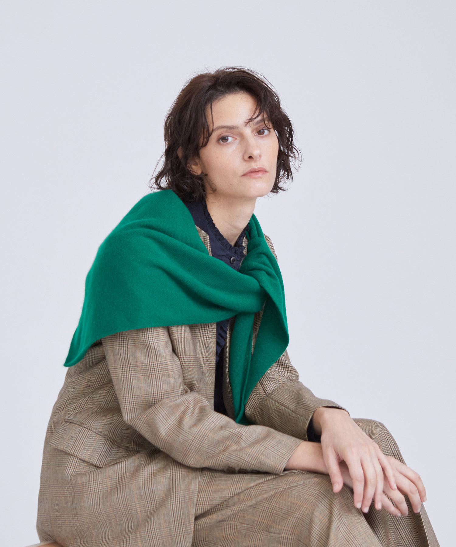 極美品✨23AW ハウスオブロータス　ノーカラージャケット　グレンチェック　毛 セール】グレンチェックノーカラージャケット(505431591