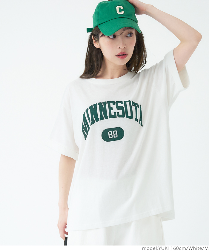 ロールアップロゴプリントTシャツ（カットソー/英字/半袖