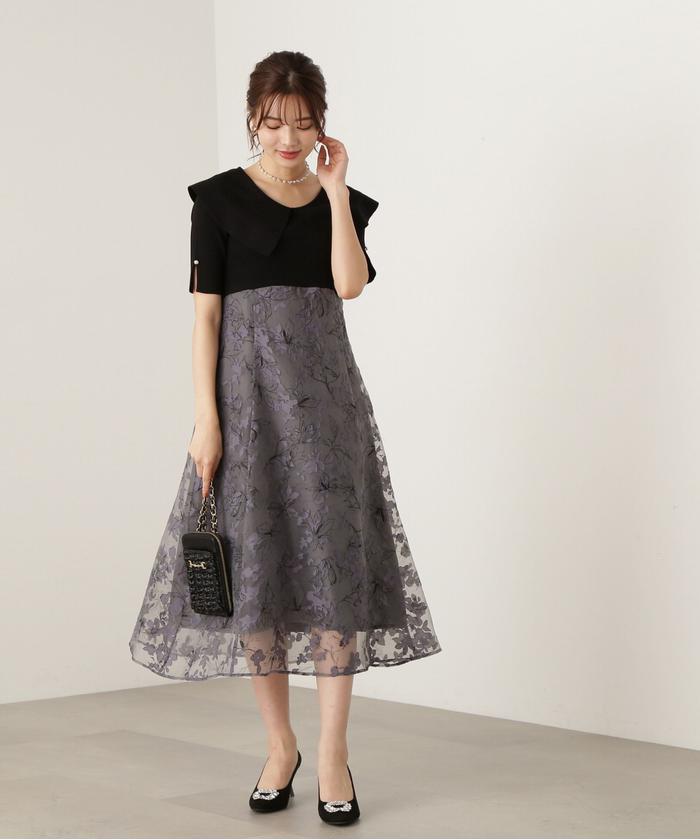 【美品】ダイアグラム　フラワープリント　ニット　ワンピース ドレス　リブニット フリルニットワンピース / GRACE CONTINENTAL | GRACE