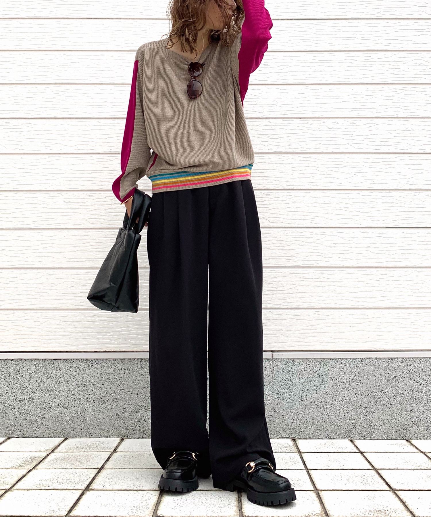 セール】【MINERTE】double tuck loose wide pants / ダブル