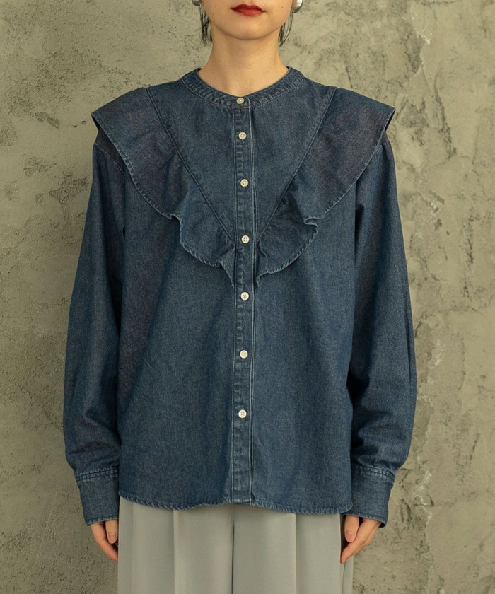 フリルデニムシャツブラウス(505433840) | coen(coen) - d fashion