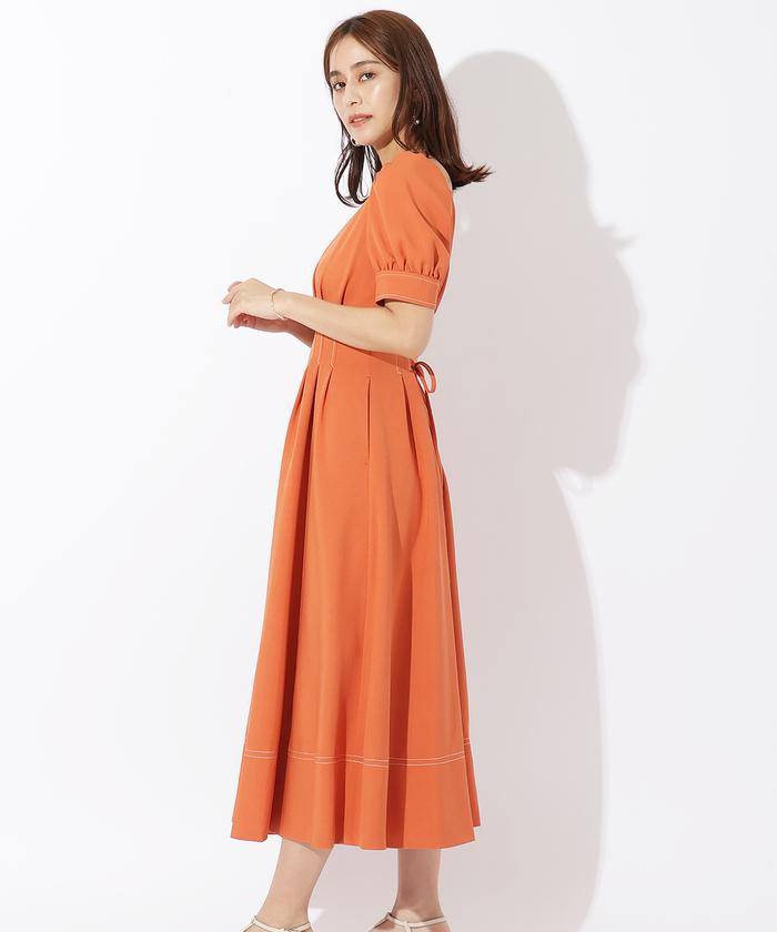 スクウェアカラー半袖ワンピース春夏 セール】配色ステッチ半袖ワンピース(505436360) | AND COUTURE