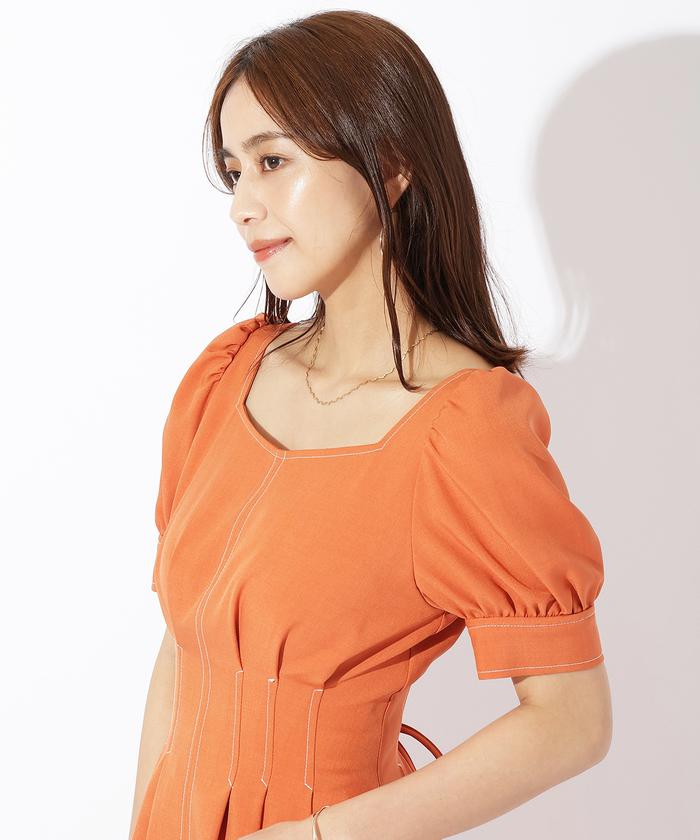 スクウェアカラー半袖ワンピース春夏 セール】配色ステッチ半袖ワンピース(505436360) | AND COUTURE