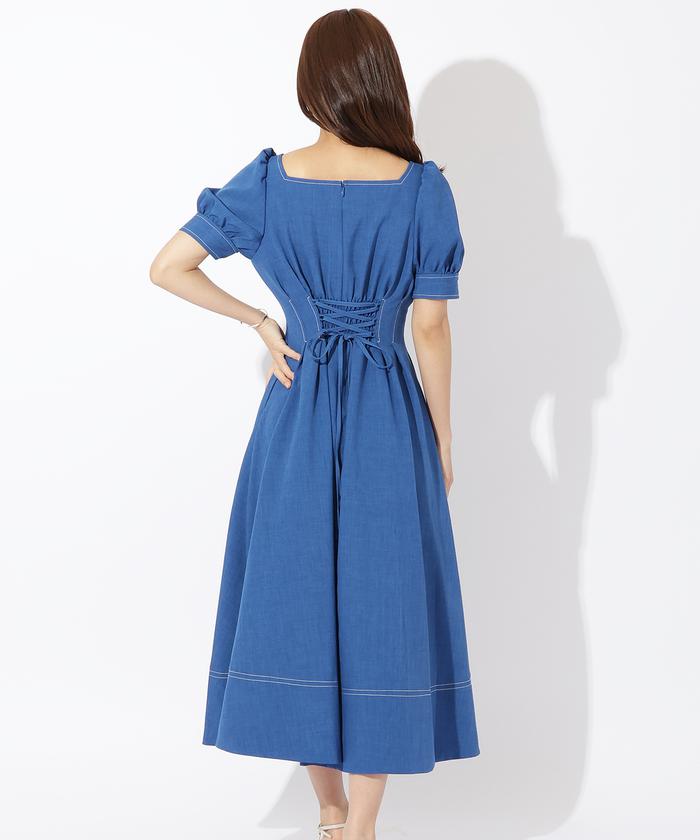 スクウェアカラー半袖ワンピース春夏 セール】配色ステッチ半袖ワンピース(505436360) | AND COUTURE