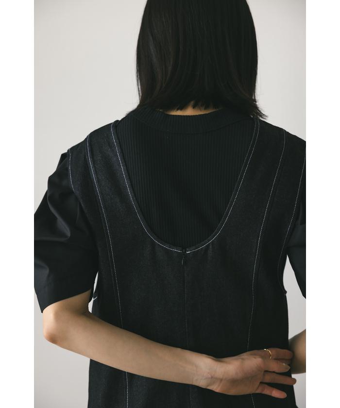 デニムワンピース Uネック ファスナー デニム S/M/L セール 50%OFF】ディープUネックデニムワンピース(505436377