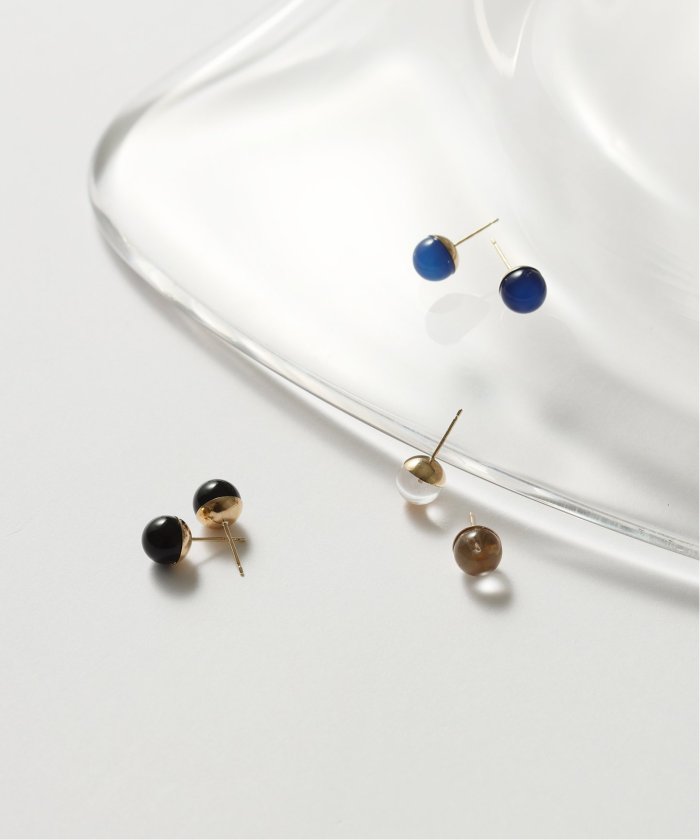 ブルーアゲート8mmカップボールピアス K10（両耳）(505436627
