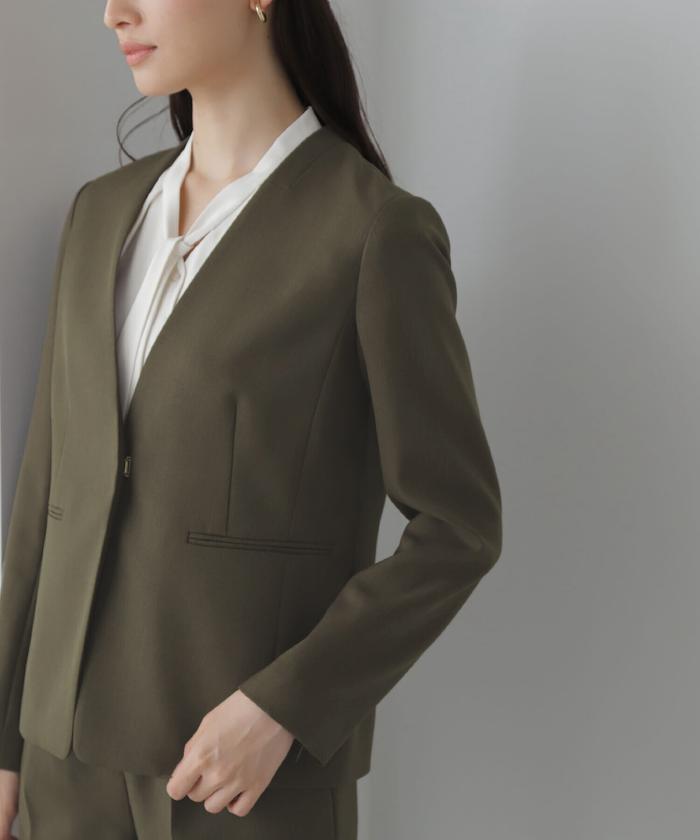 セール 30%OFF】<パウダーツイルセットアップ>ノーカラー セール 30%OFF】<パウダーツイルセットアップ>ノーカラー