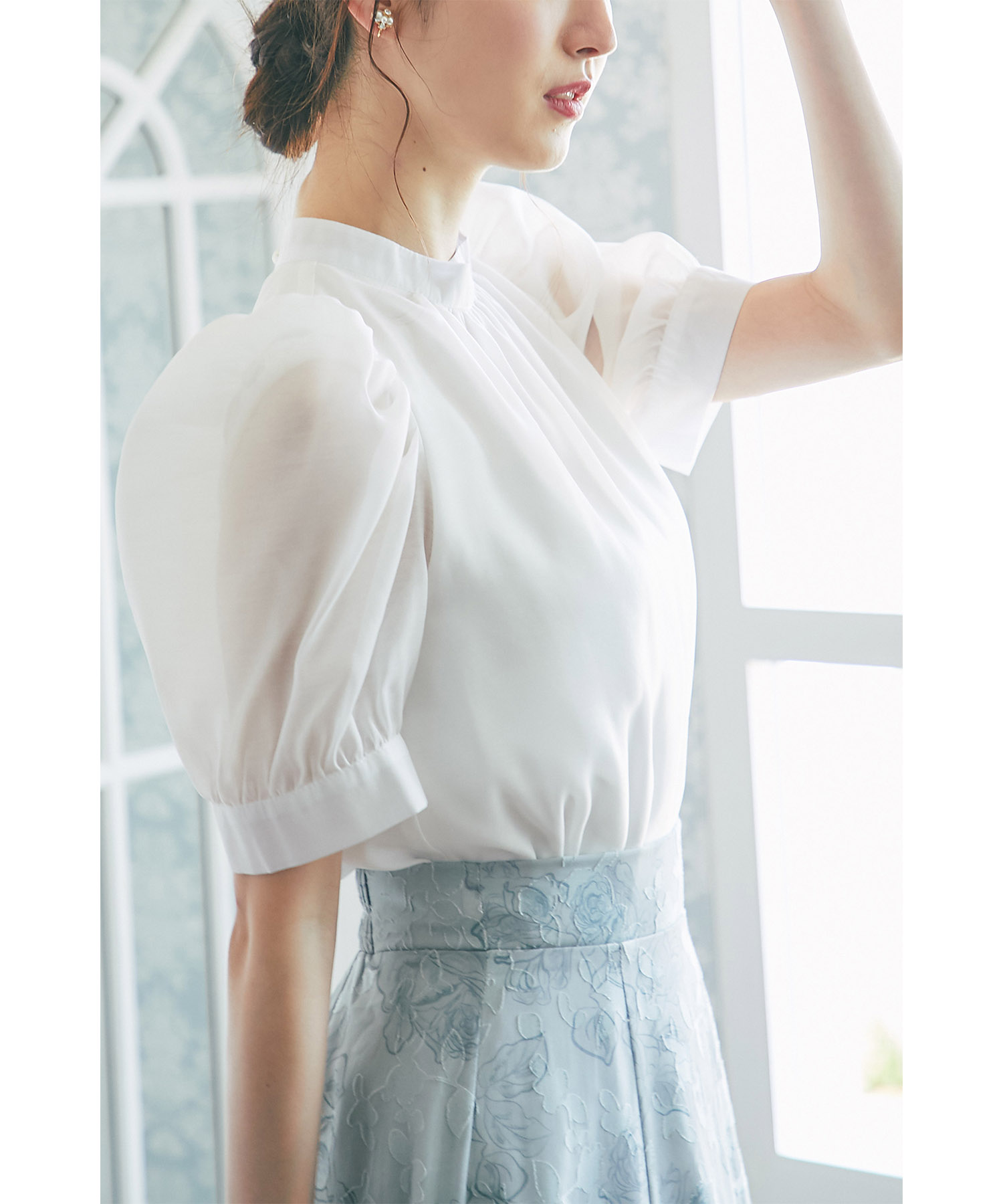CHLOÉ レース シフォン パフスリーブ リボン ブラウス 34 CHLOÉ レース シフォン パフスリーブ リボン ブラウス 34 CHLOÉ