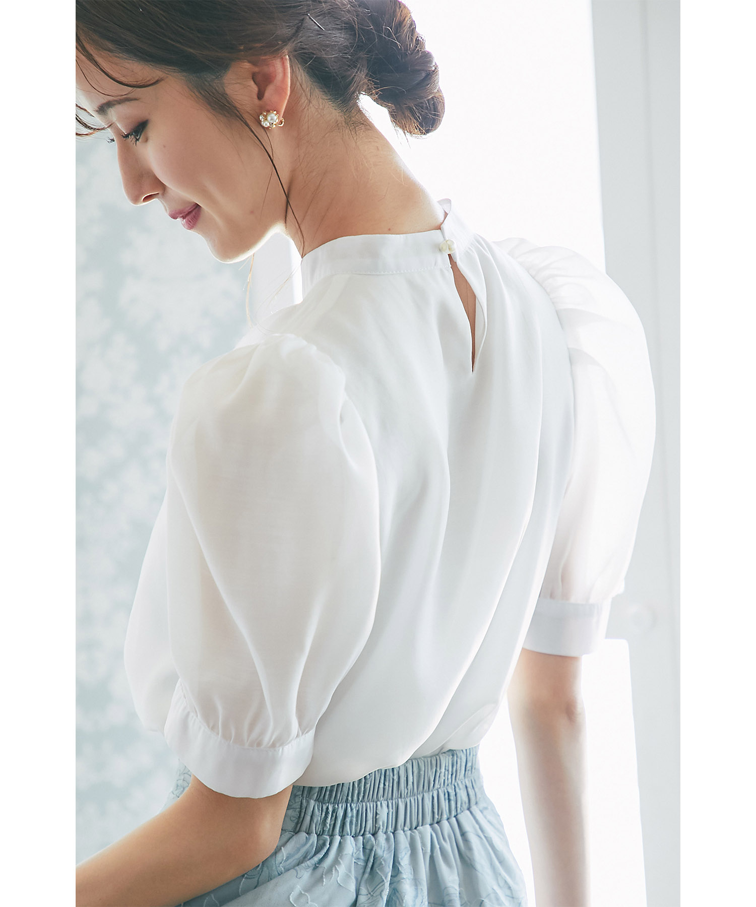 CHLOÉ レース シフォン パフスリーブ リボン ブラウス 34 CHLOÉ レース シフォン パフスリーブ リボン ブラウス 34