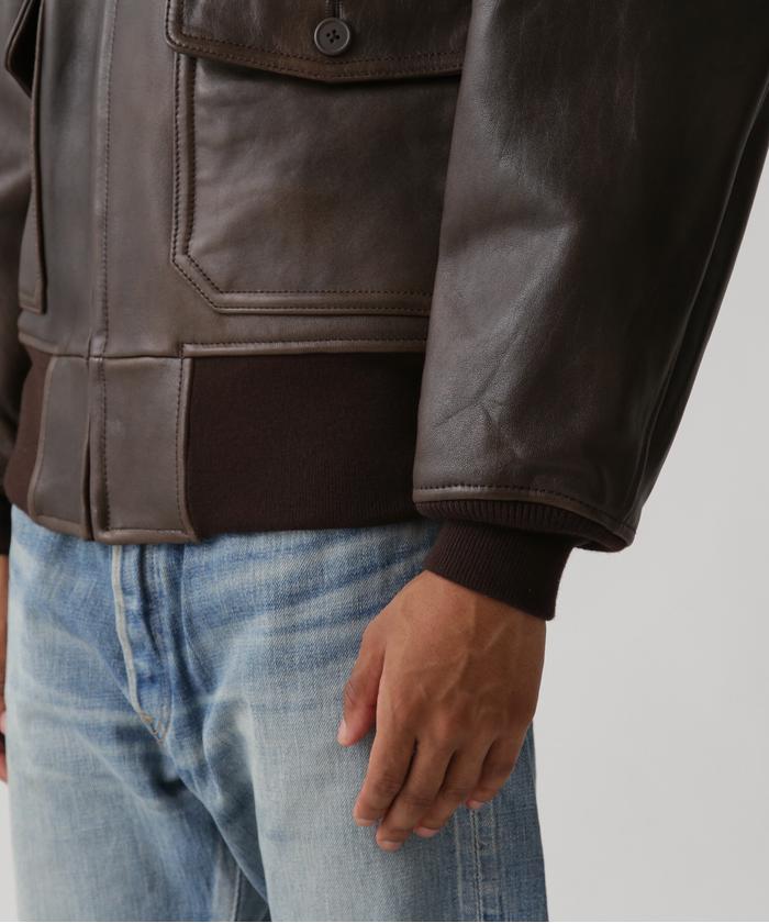 [G-1] フライトジャケット フランス ラムレザー 羊革 ブラウン 90s G－1 FLIGHT JACKET ANTIQUE LAMB / G－1 フライトジャケット