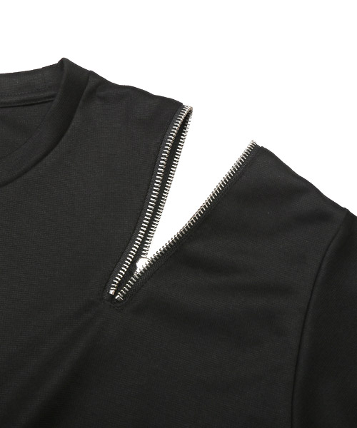 WEWILL zip 半袖シャツ　シルク混　黒　L ビッグシルエット ラグスタイル LUXSTYLE ZIP付き半袖Tシャツ/Tシャツ メンズ 半袖