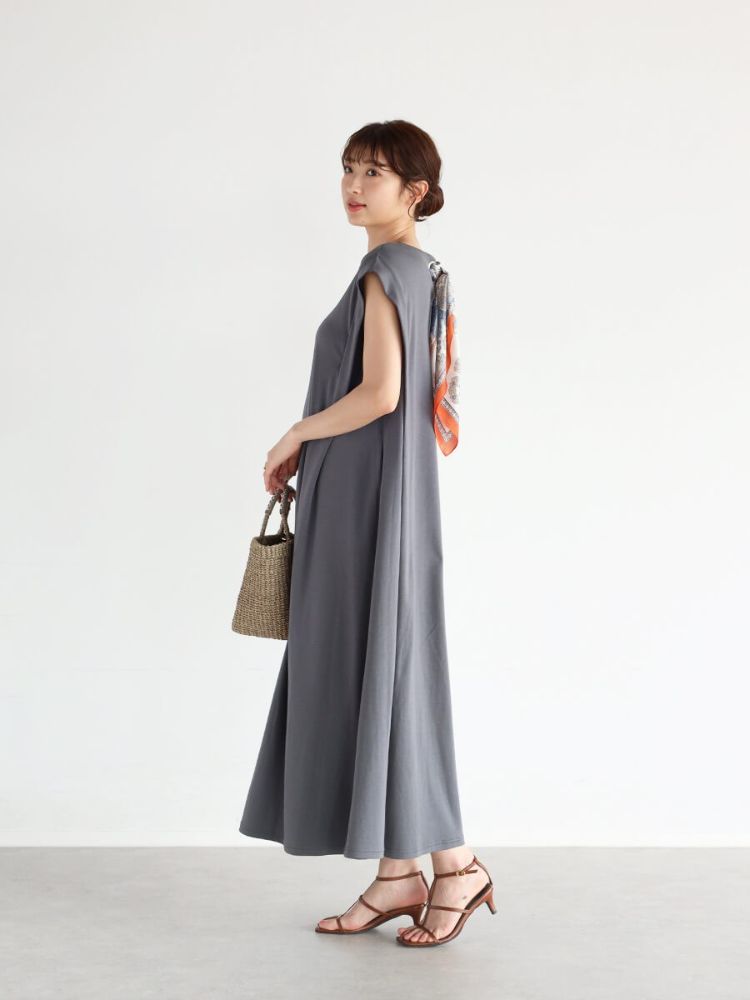 Vin（ヴァン） バックスカーフカットソーワンピース ヴァン Vin バックスカーフカットワンピース （ネイビー） -靴