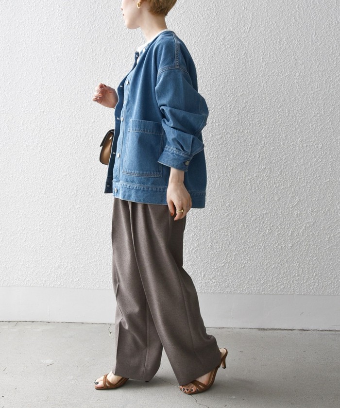 SHIPS｜SHIPS any: ノーカラー デニム ブルゾン[SHIPS any DENIM