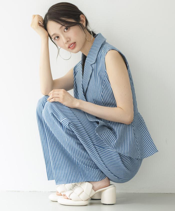 新品☆LL♪紺系♪レース切替ブラウス＆ワイドパンツ♪体型カバー〇p928 pct8933x-1.jpg