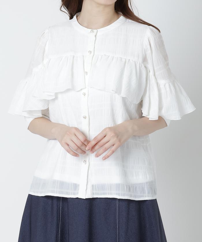 美品 ダーマコレクション 大きいサイズ シアー フリルブラウス チェック柄 黒 美品 ダーマコレクション 大きいサイズ シアー フリルブラウス
