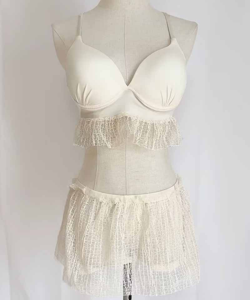 L ホルダーデザイン 水着 パレオ付き ビキニ ホワイト 3点セット 白 ⚓ L ホルダーデザイン 水着 パレオ付き ビキニ ホワイト 3点