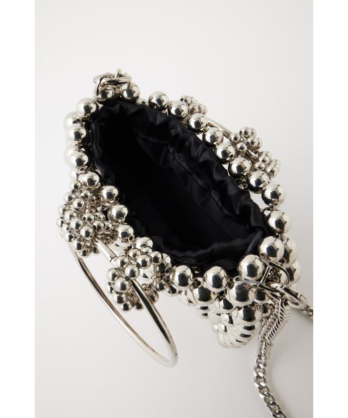 美品 マウジー 2way バッグ 金属製 SILVER BEADED MINI