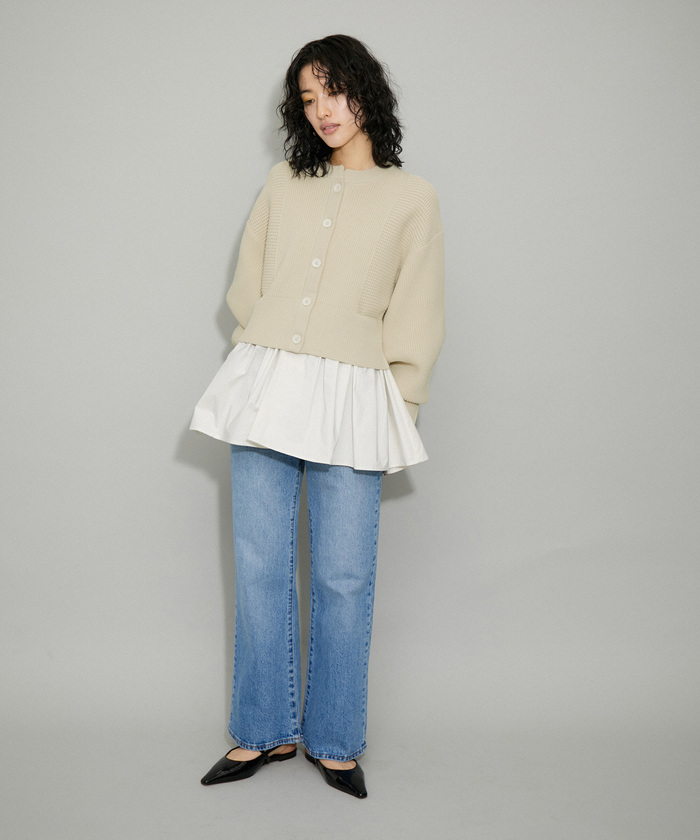 美品 アダムエロペ 変形デニムブルゾン オーバーサイズ キナリ×ホワイト 美品 アダムエロペ 変形デニムブルゾン オーバーサイズ キナリ
