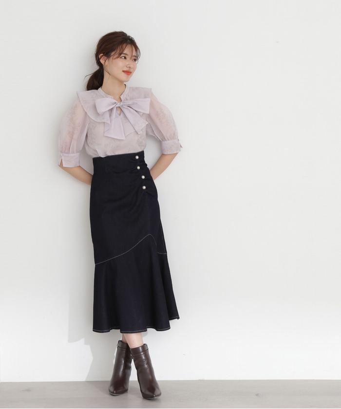 セール 50%OFF】アシメギャザーマーメイドデニムスカート