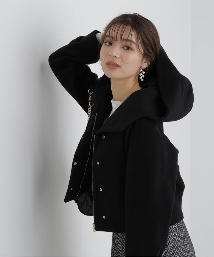 セール 30%OFF】フード襟ショートコート(505450095 セール 30%OFF】フード襟ショートコート(505450095