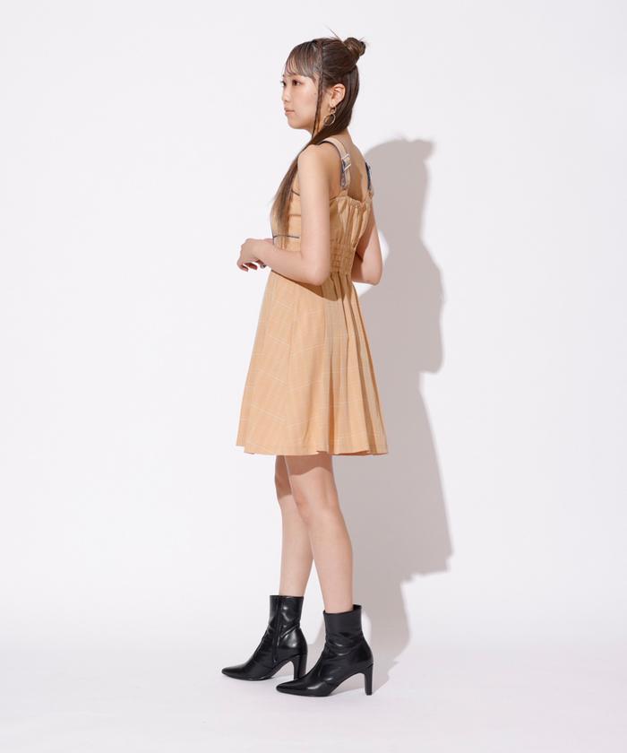 サイドプリーツチェックワンピース　新品 チェックパイピングサイドプリーツミニワンピース(505457513