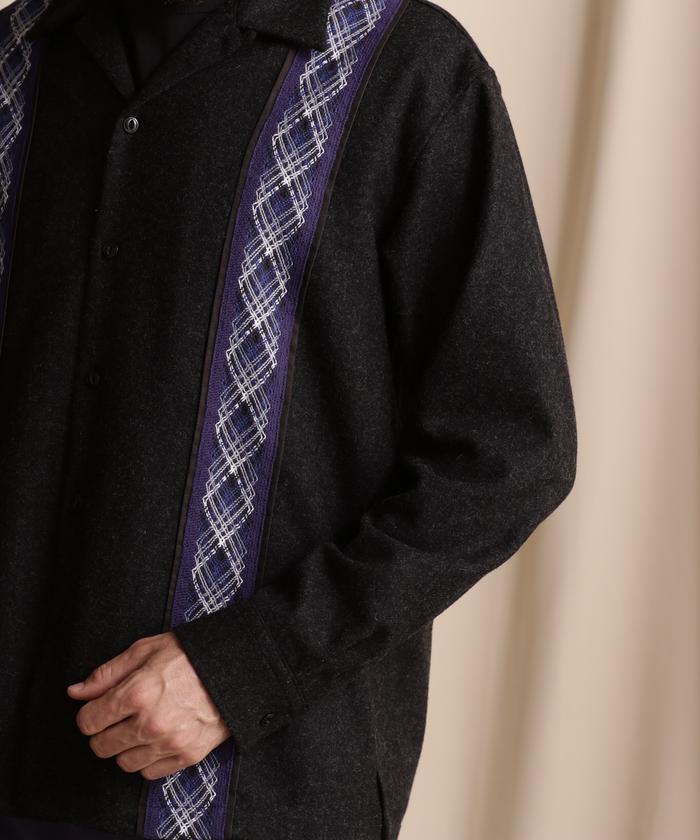 LINE 2TONE L/S WOOL SHIRT/ライン2トーン ウールシャツ(505457601