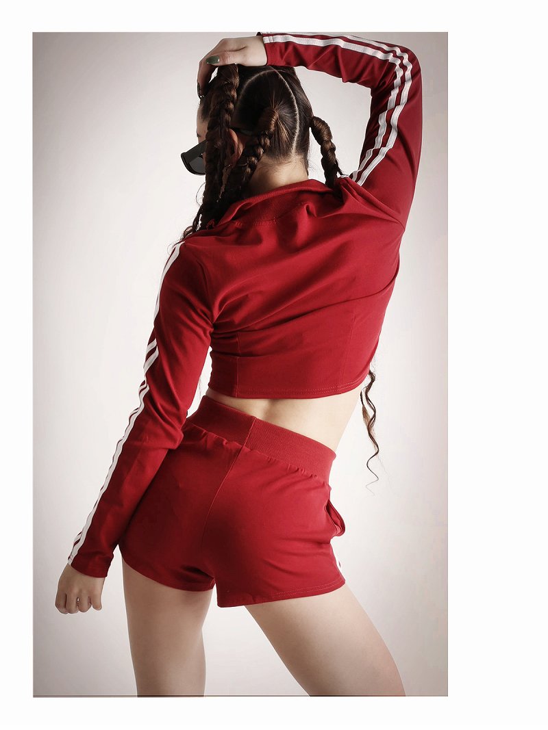 Bombshell sportswear トップスとレギンスのセット 赤 S ボムシェル bombshell セットアップ サイドライン ジャージ へそ