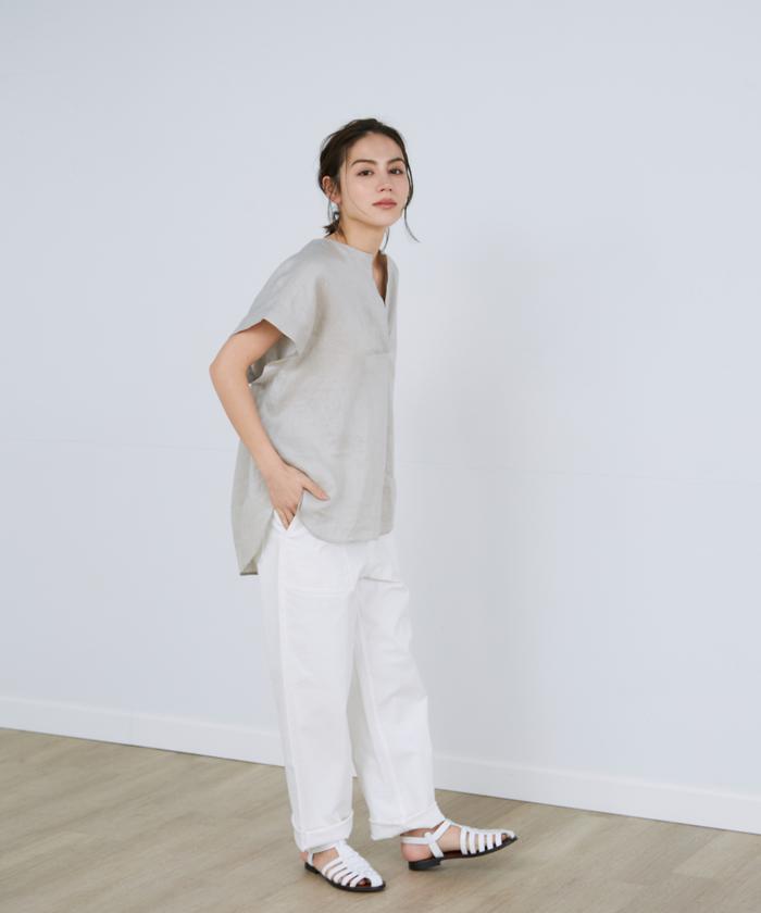 セール 70%OFF】イネド INED スキッパーリネンブラウス