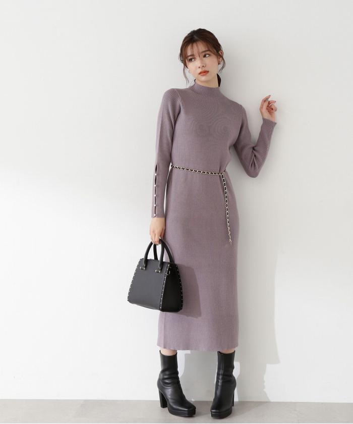 セール 50%OFF】チェーンベルト付ニットワンピース(505469735 セール 50%OFF】チェーンベルト付ニットワンピース(505469735