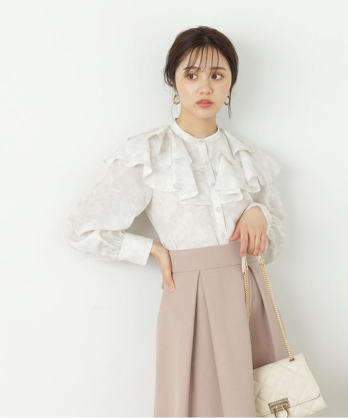 【全3色】【2020 SPRING 新作】総レースツイストブラウス アイボリー/ピンク/ブラック【lovely-bility-top】 アイボリー アンティーク風 レーススタンドカラー ロングカフス