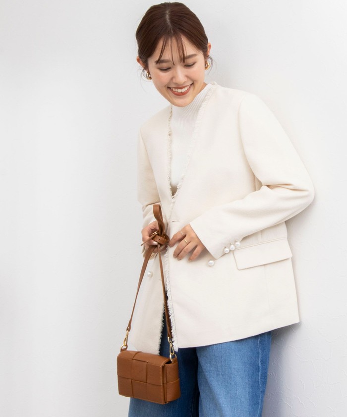 [ノーリーズ]パール釦ツイードジャケット キナリ ノーリーズ]パール釦ツイードジャケット キナリ - メルカリ