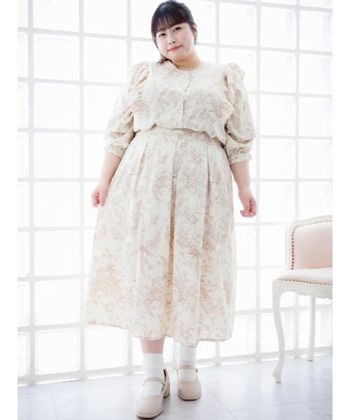 フェンディ レースミディスカート ベージュ 配色ステッチセミフレアスカート [M2695] - レディース