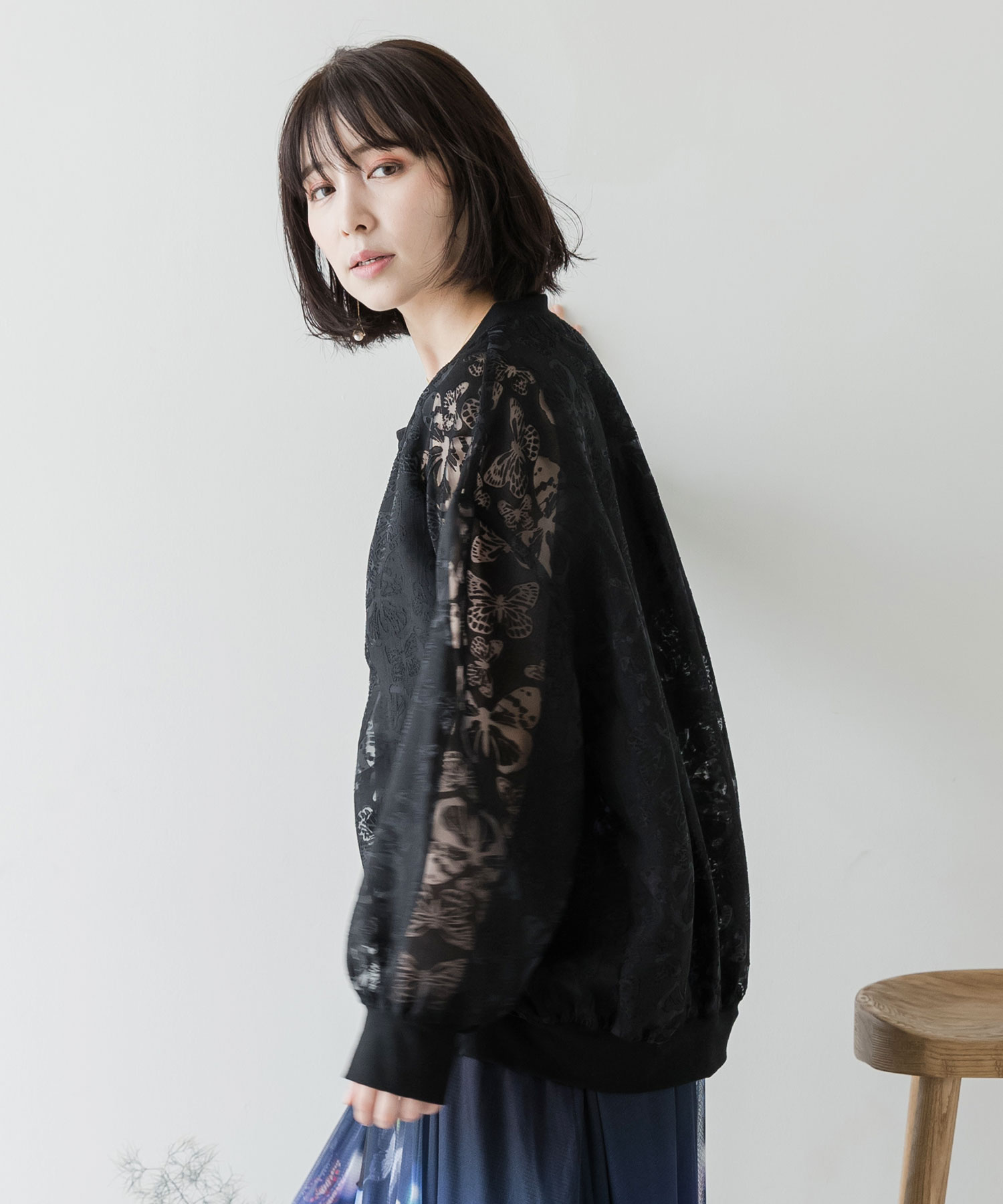 クーポン】【セール 20%OFF】透け感たっぷり蝶柄オパール生地