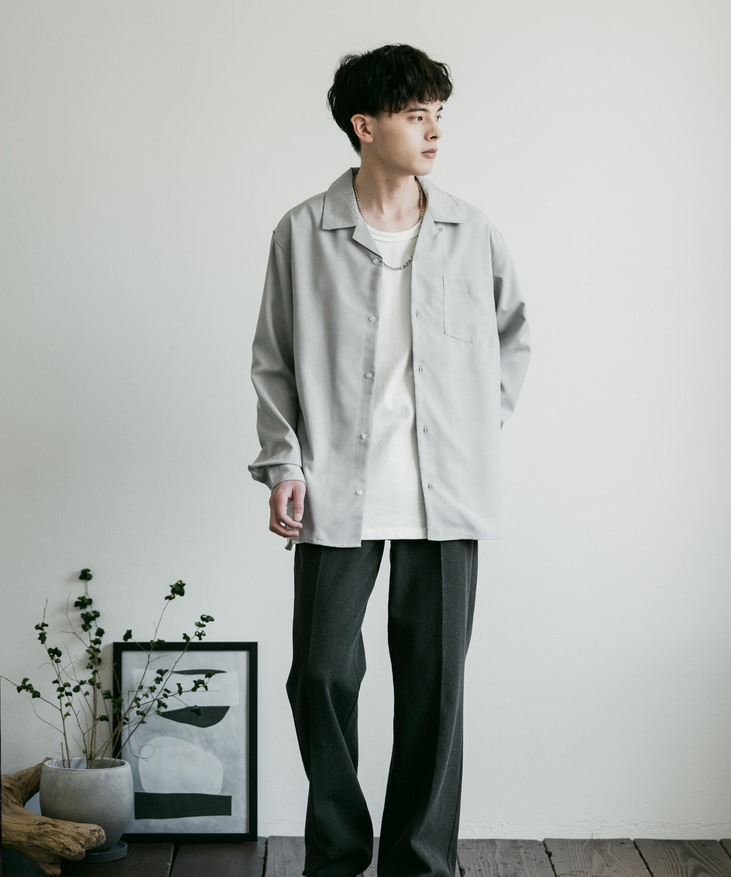 ロッキーモンロー Rocky Monroe 開襟シャツ 長袖 メンズ