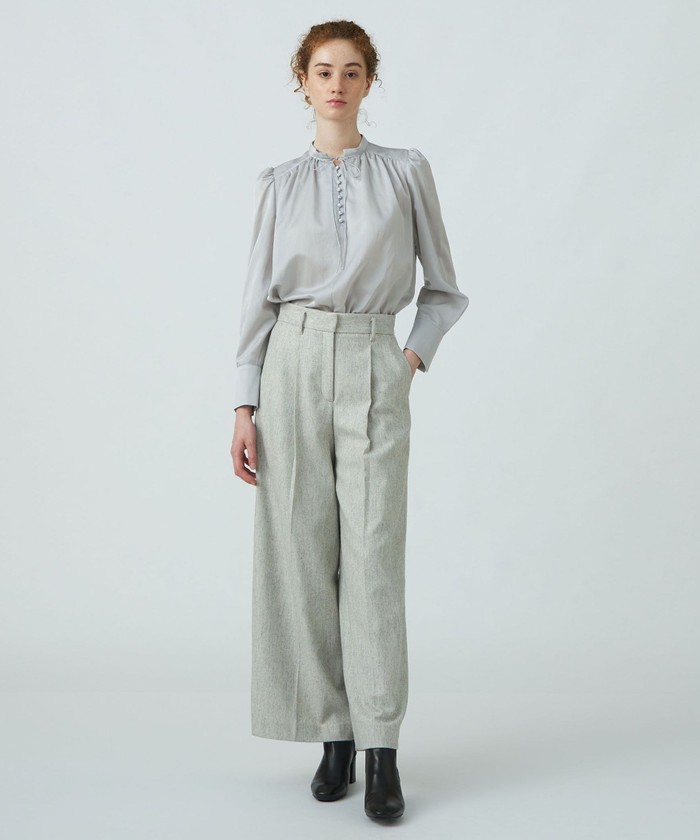セール 40%OFF】コットンシルクサテン スタンドカラーブラウス