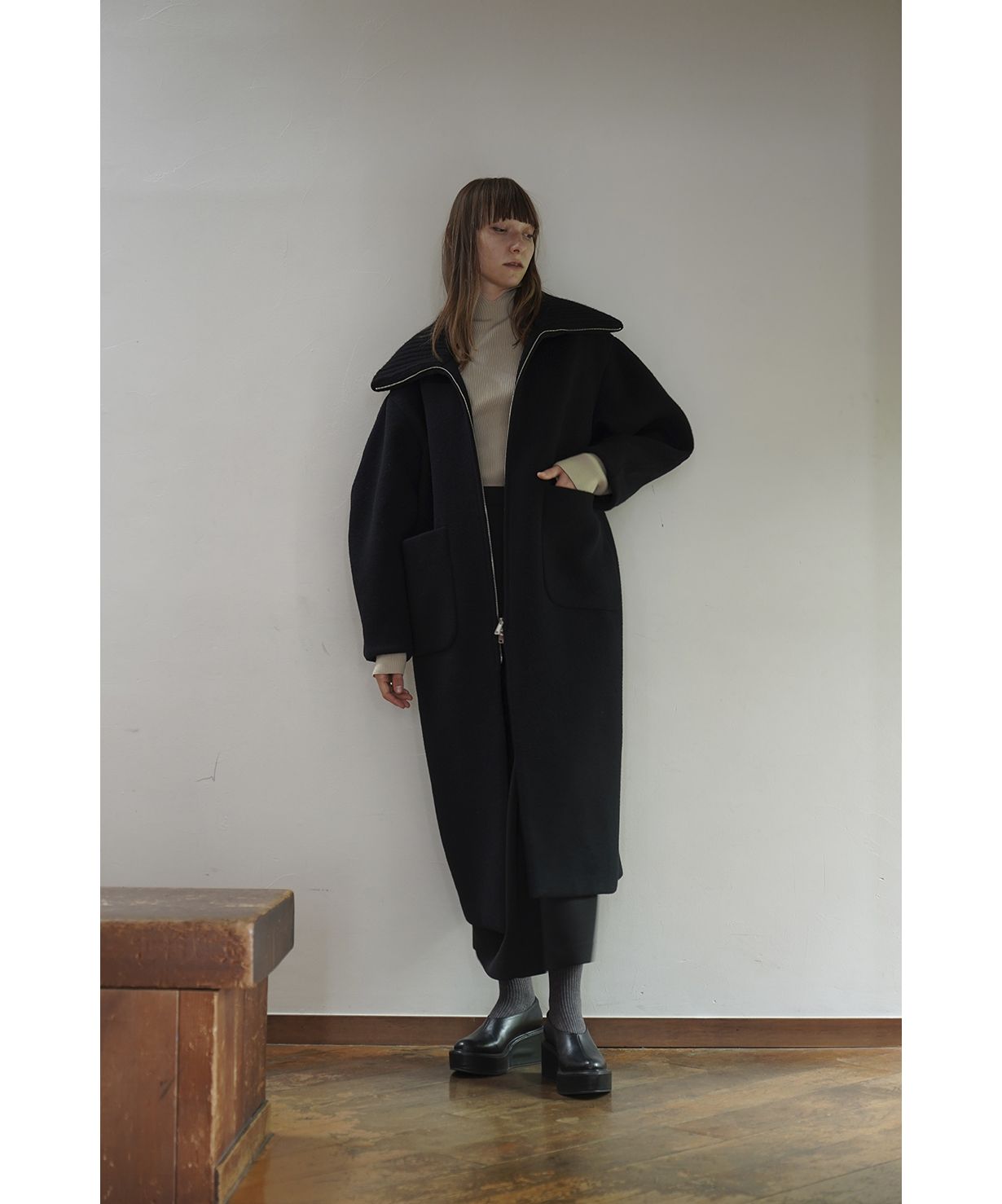 CLANE RIB COLLAR WOOL LONG COAT  クラネ　コート CLANE（クラネ）の「【CLANE/クラネ】RIB COLLAR WOOL LONG COAT