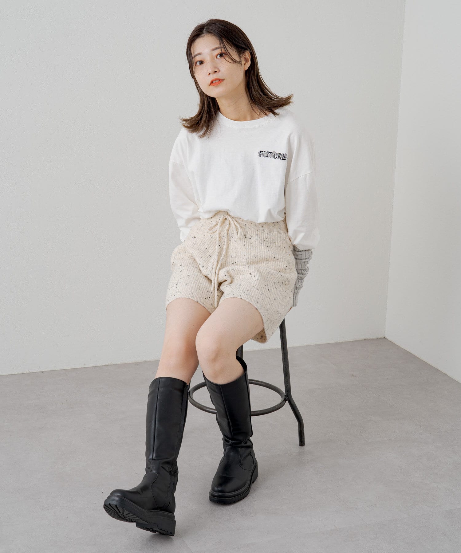 【24時間以内発送】ダメージリブニットパンツ Kastane グレー セール】【Kastane】リブニットショートパンツ(505472233