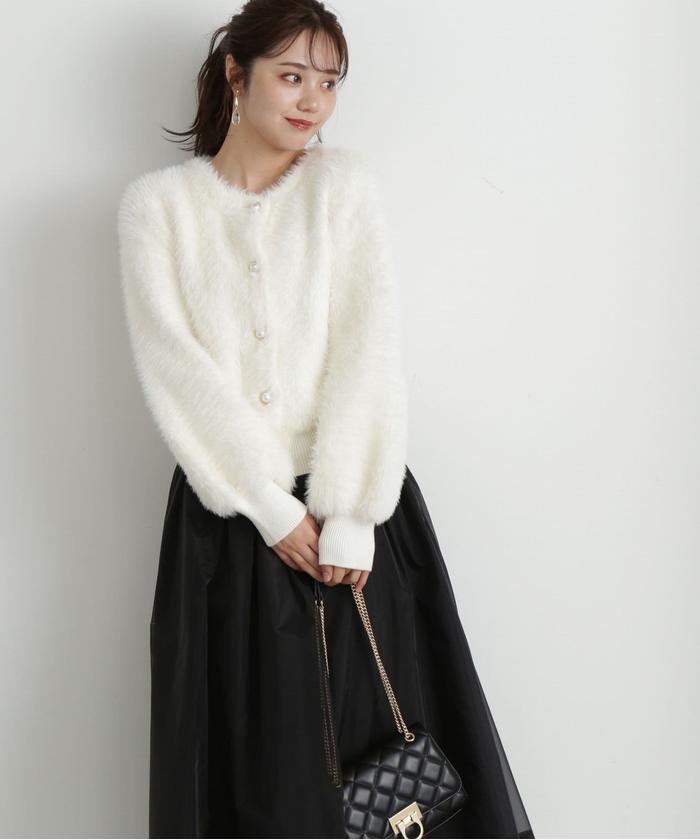 クーポン】【セール 30%OFF】ビジュー釦ロングフェザー