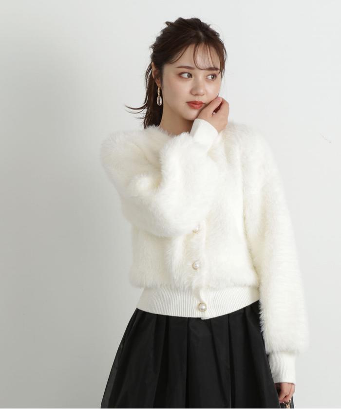 クーポン】【セール 30%OFF】ビジュー釦ロングフェザー