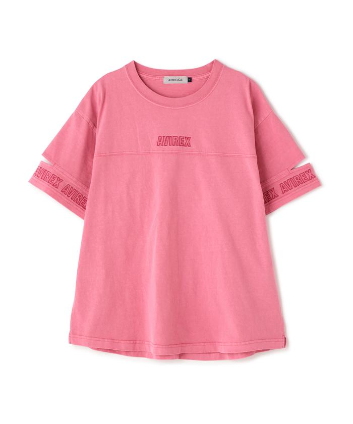 tシャツ OPEN NECK BACK TACK FADEWASH T-SHIRT/オープンネック バックタック フェイドウォッシュTシャツ レディー FADE WASH CUFFS OPEN EMBROIDERY T－SHIRT/フェイドウォッシュ