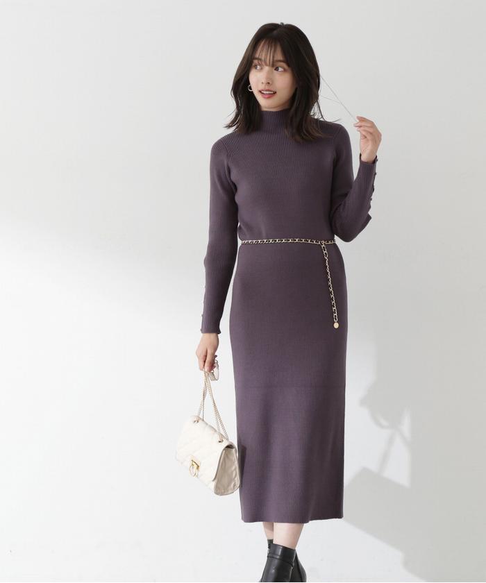 セール 50%OFF】チェーンベルト付ニットワンピース(505469735 セール 50%OFF】チェーンベルト付ニットワンピース(505469735