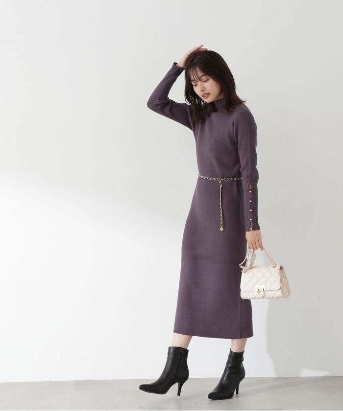 セール 50%OFF】チェーンベルト付ニットワンピース(505469735