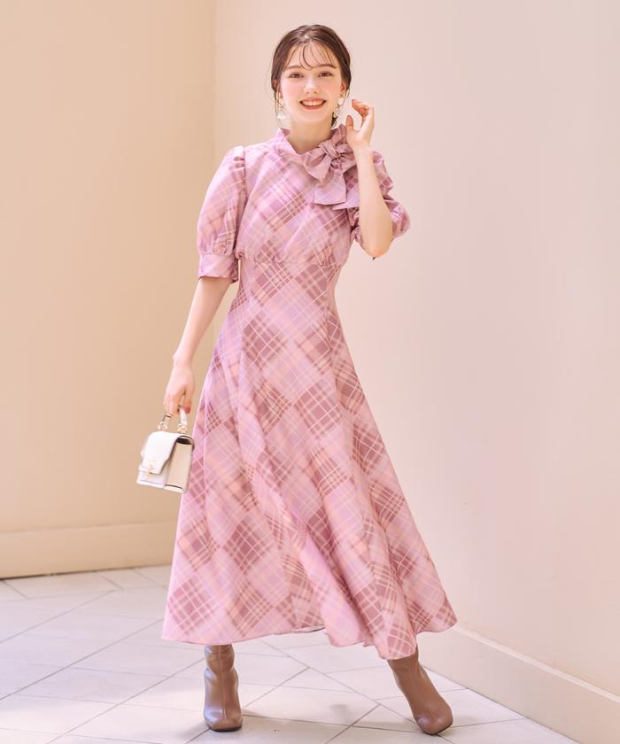 クーポン】【セール 40%OFF】サイドネックリボンチェック