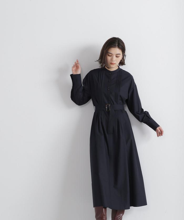 セール】ベルテッドダブルボタンシャツワンピース23AW(505490344