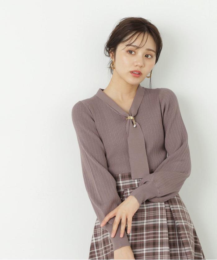 セール】ボウタイリングボリュームスリーブニット WEB限定カラー