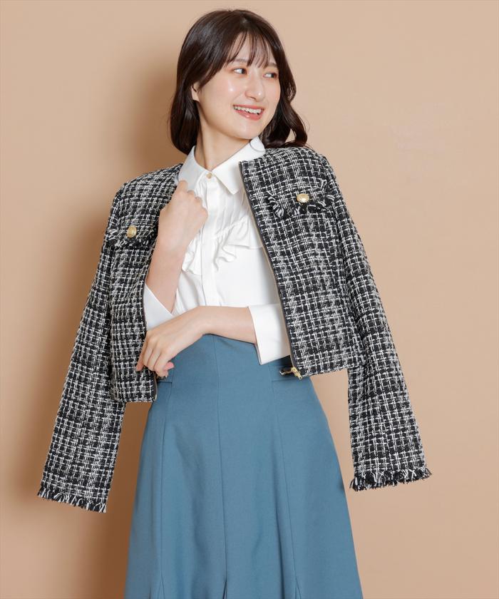 セール 60%OFF】ジップノーカラーツイードジャケット(505501537