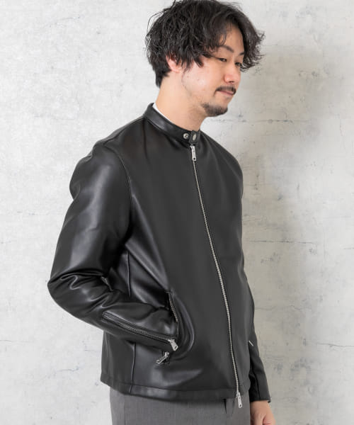 INTERMEZZO オリーブブラウン シングルライダースジャケット　Lサイズ pm-7712.jpg