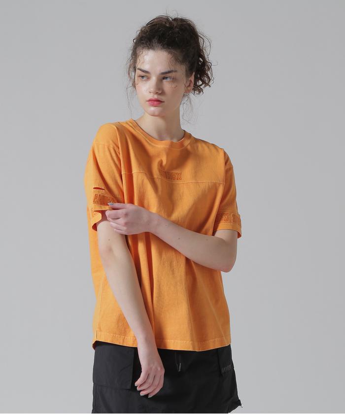 tシャツ FADE WASH CUFFS OPEN EMBROIDERY TOPS/フェイドウォッシュ カフスオープン刺繍トップス レディース FADE WASH CUFFS OPEN EMBROIDERY T－SHIRT/フェイドウォッシュ